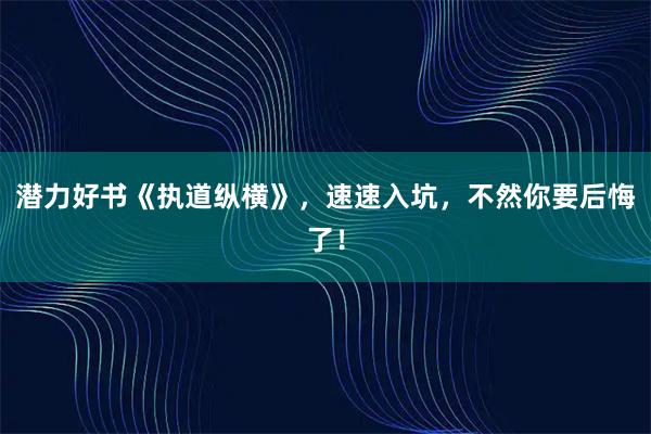 潜力好书《执道纵横》，速速入坑，不然你要后悔了！